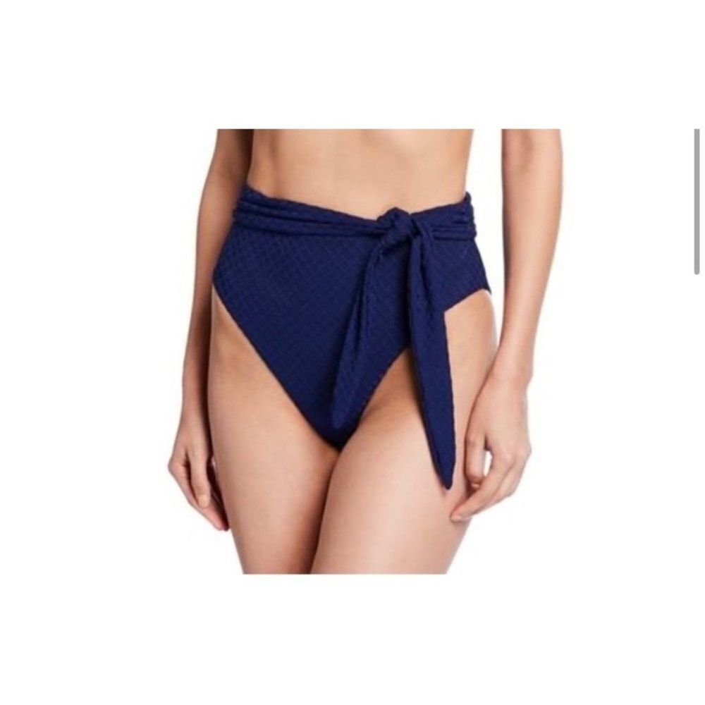 MARA HOFFMAN goldie high waisted tie front navy blue bikini‎ bottom size small
